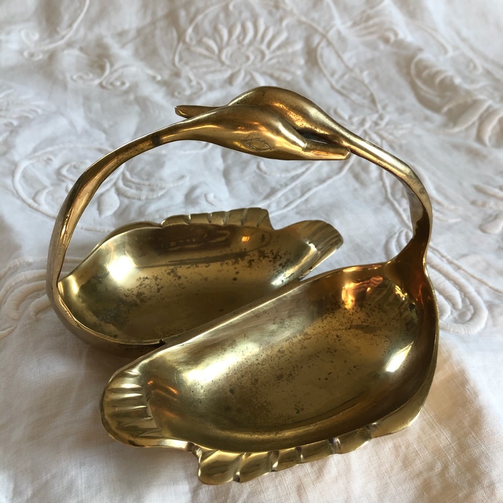 Brass Swans trinket tray